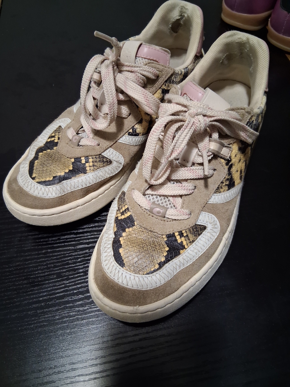 Coach Beige and Black Snake-Print Lace-Up Sneakers